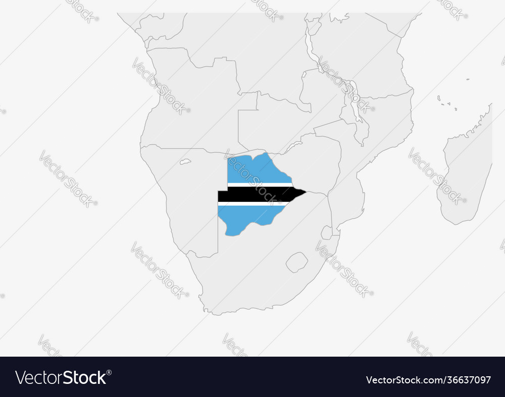 Botswana map highlighted in flag colors
