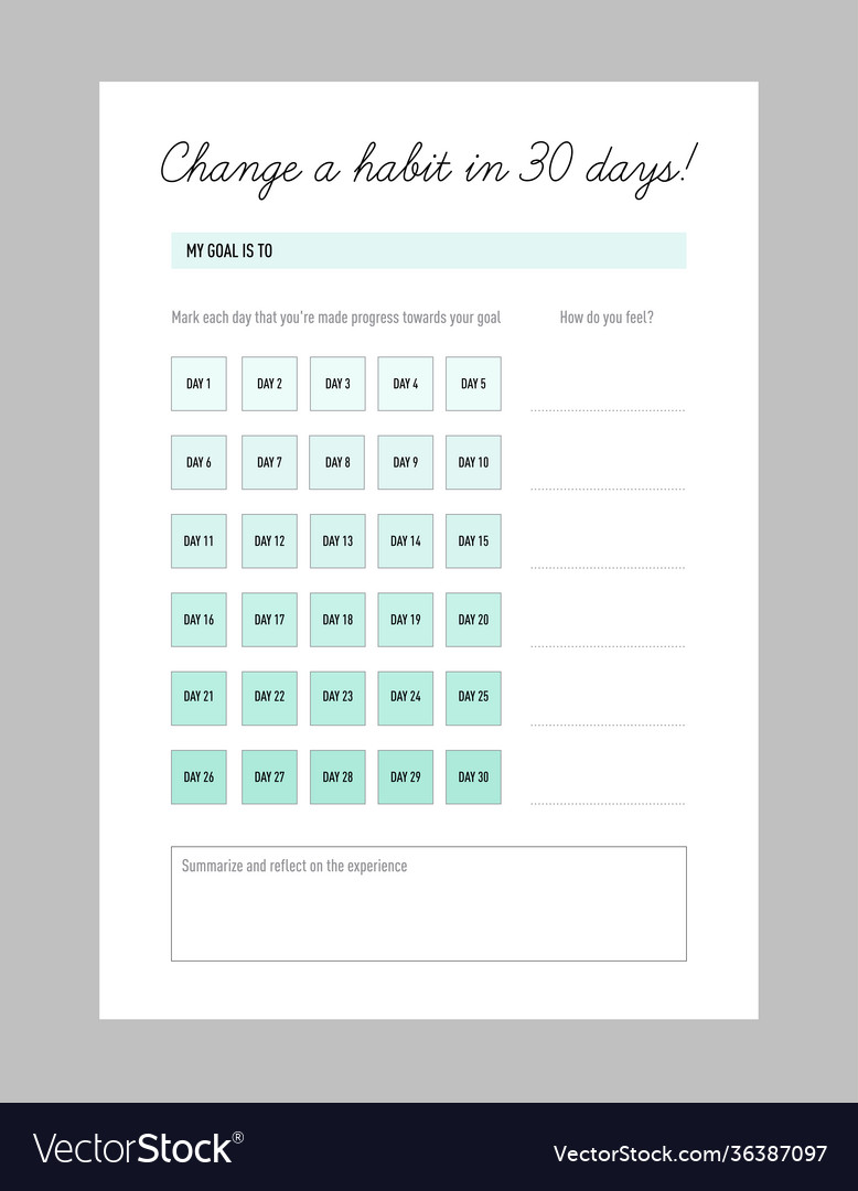 Change a habit in 30 days template