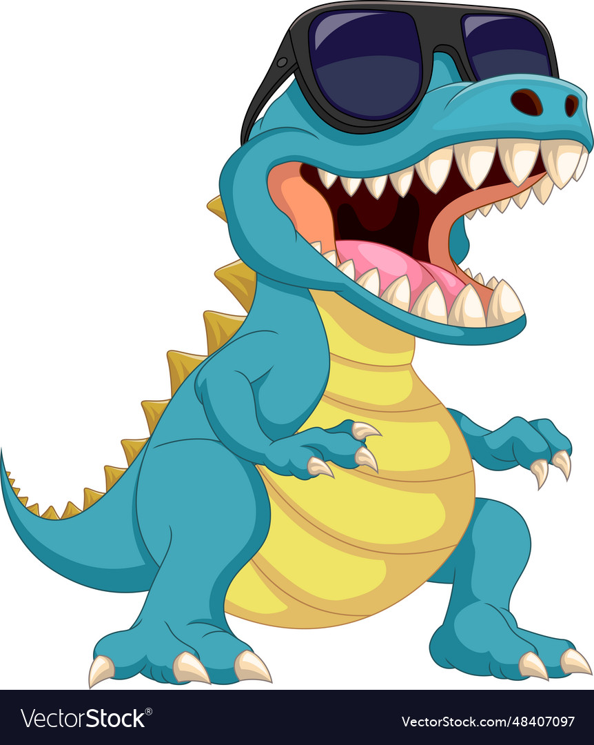 Cute dinosaur wearing sunglasses cartoon Vector Image