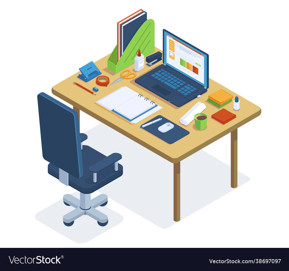 Isometric office workspace freelance or coworking Vector Image