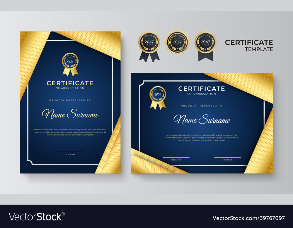 Modern elegant blue and gold certificate