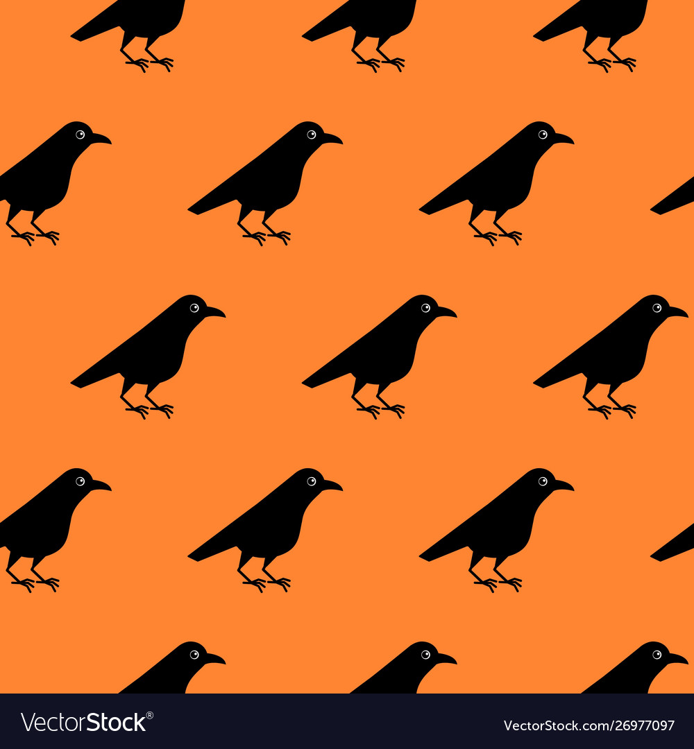 Seamless pattern cute raven crow on orange vector image Seamless pattern cute raven crow on orange