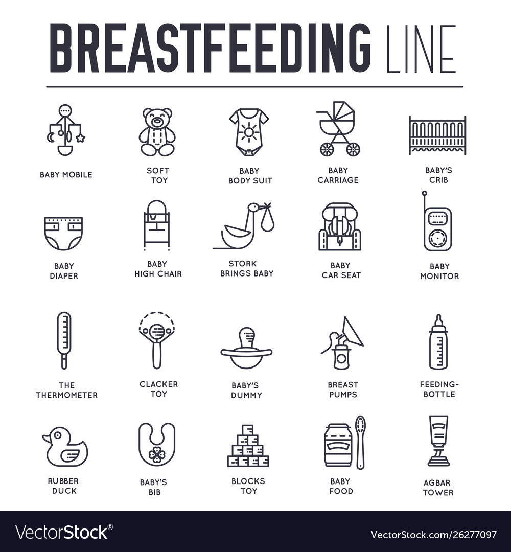 Set thin line icons logos about breastfeeding Vector Image