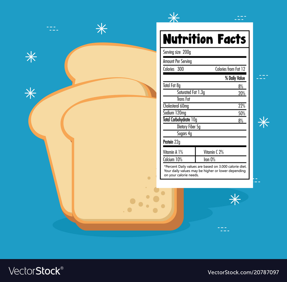 Toast bread slice with nutrition facts Royalty Free Vector