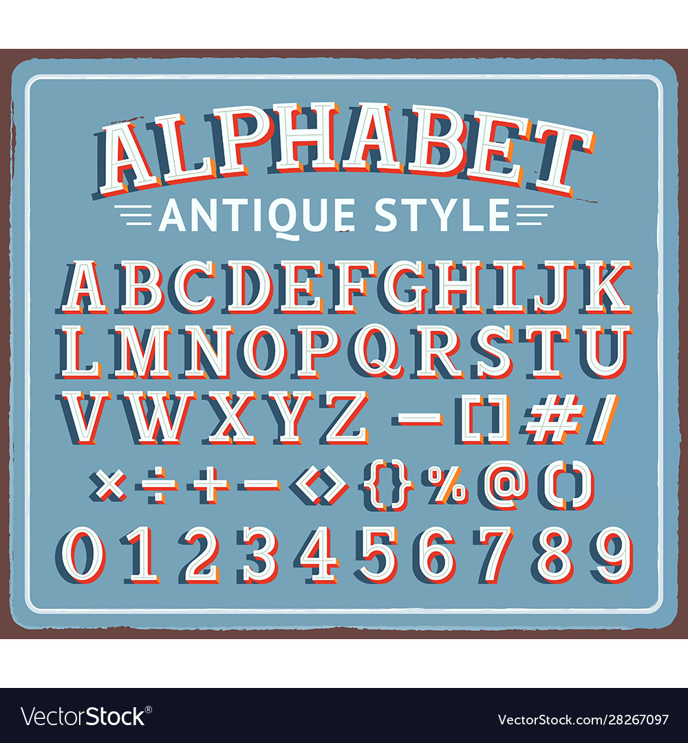 Vintage retro tin sign with creative alphabet vector image Vintage retro tin sign with creative alphabet