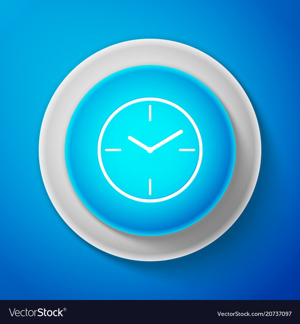 White clock icon isolated on blue background