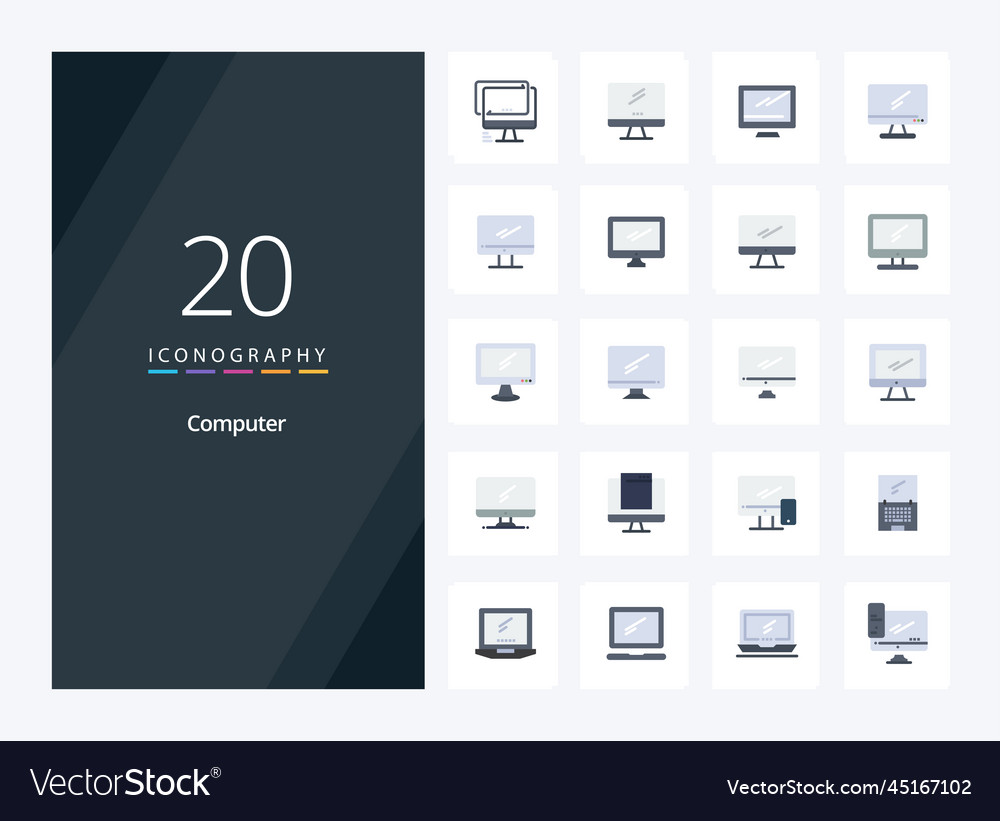 20 computer flat color icon for presentation