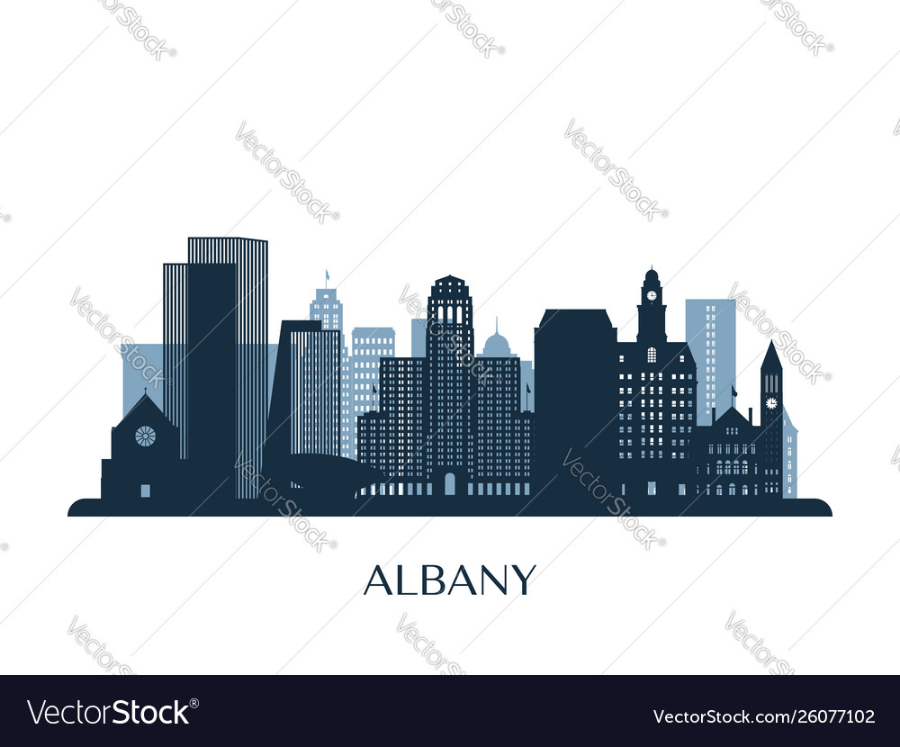 Albany skyline monochrome silhouette Royalty Free Vector