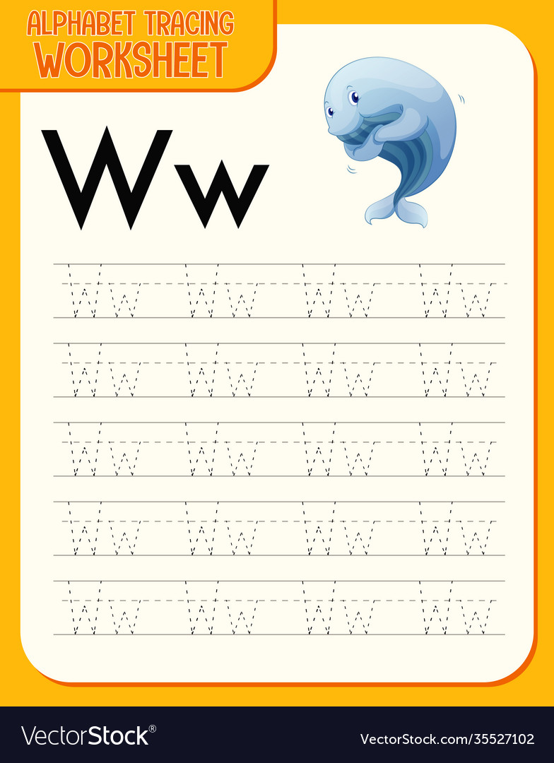 Alphabet tracing worksheet with letter w and w Vector Image