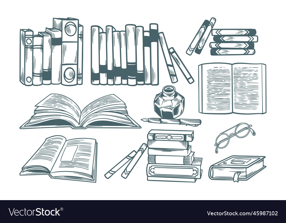 Book vintage hand drawn library with engraving Vector Image