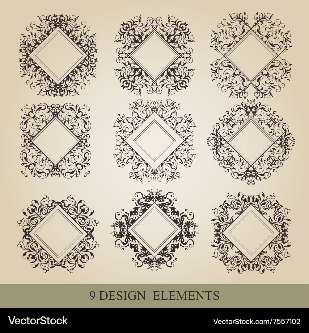 Calligraphic elements vintage set frame Royalty Free Vector