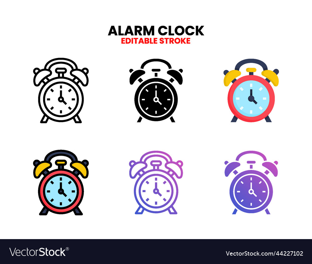 Clock alarm icon set with different styles