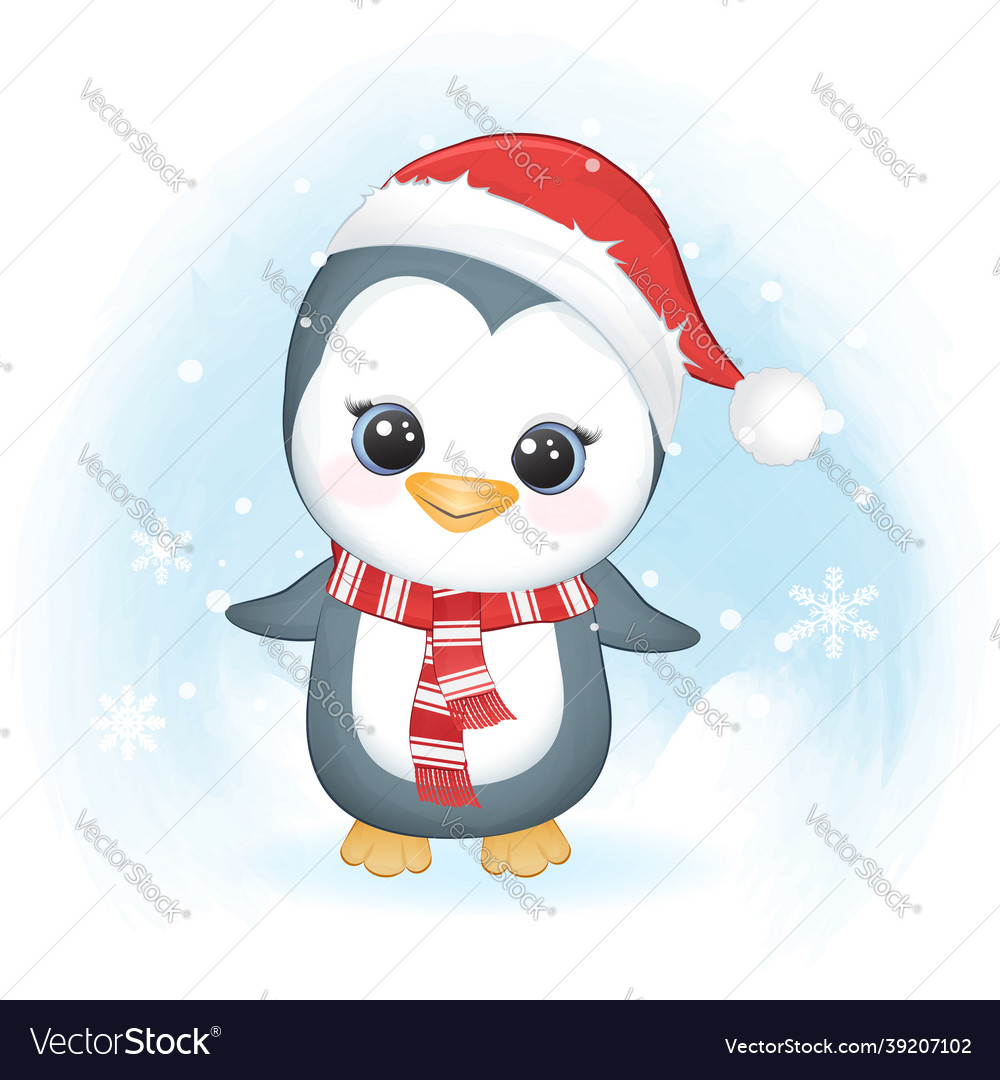 Cute penguin and snowflake in winter christmas