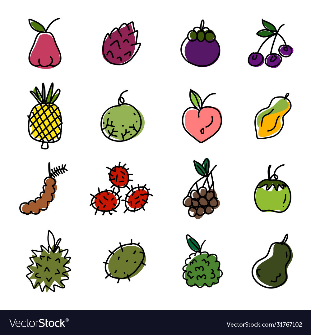 Fruit icon set hand drawn