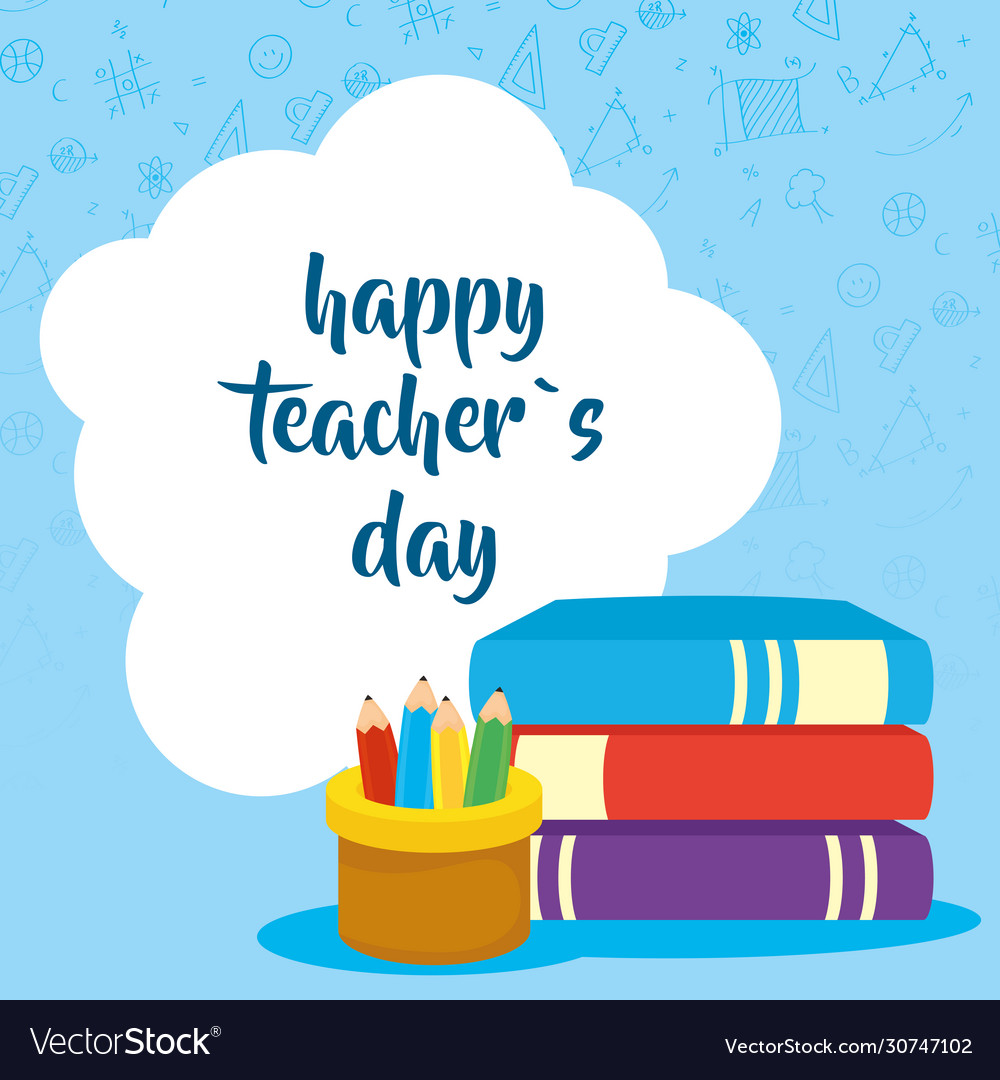 Happy teachers day celebration with books and Vector Image