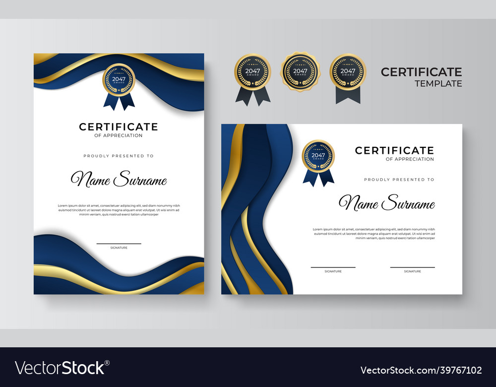 Modern elegant blue and gold certificate Vector Image