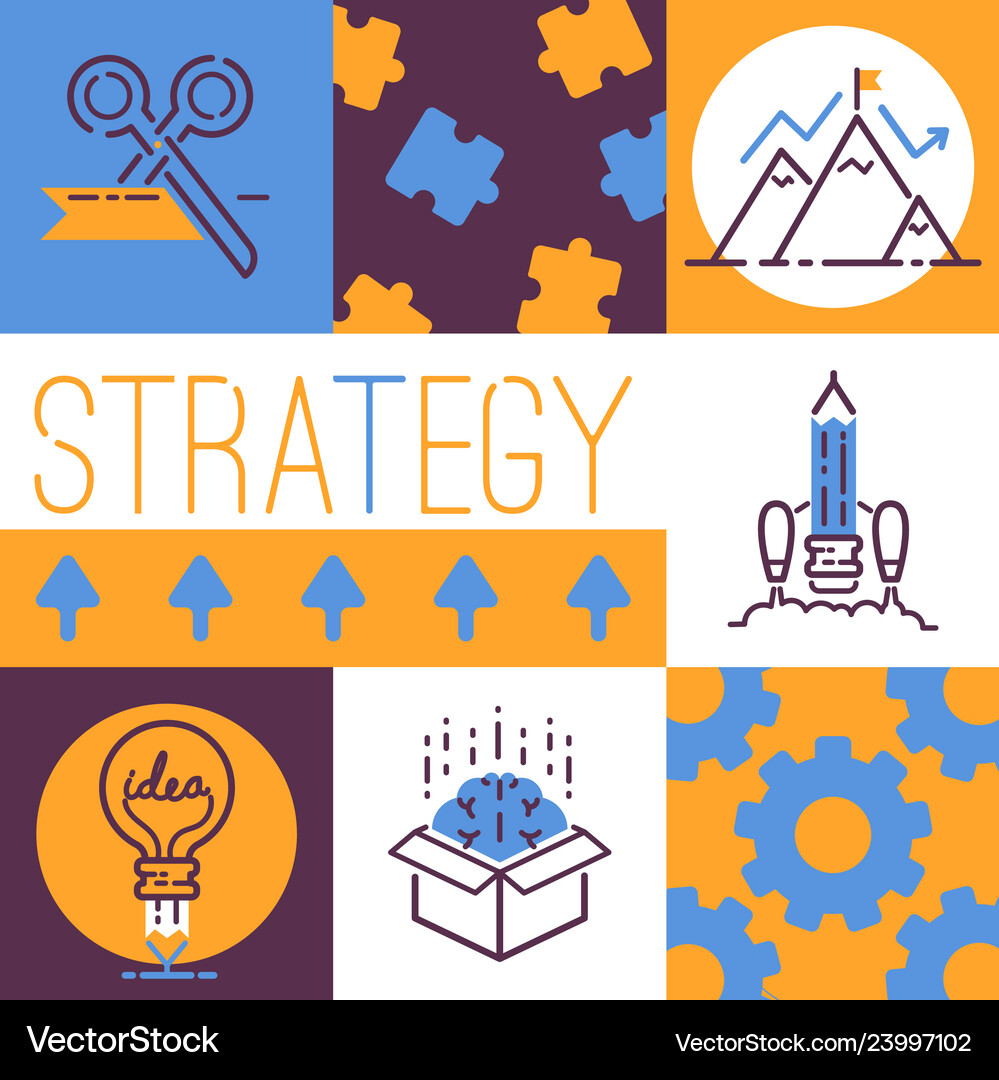 Outline Strategy Icons Banner Vetor Light Bulb Vector Image