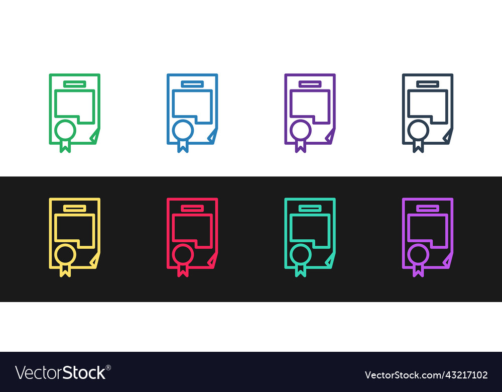 Set line certificate template icon isolated