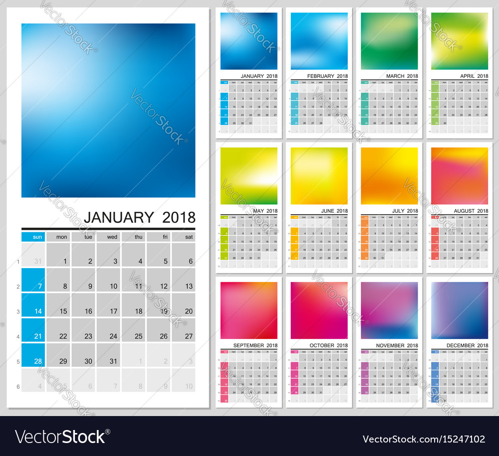 Wall Calendar For 2018 Year Royalty Free Vector Image