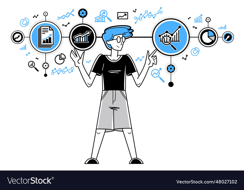 Worker analyzes some data and systematizing Vector Image Worker analyzes some data and systematizing