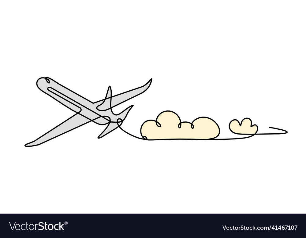 Abstract color plane with clouds as line drawing vector image Abstract color plane with clouds as line drawing