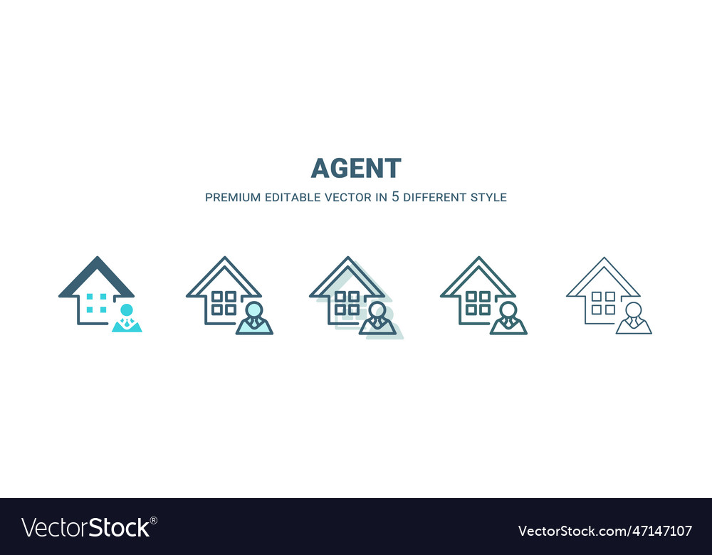 Agent icon in 5 different style outline filled