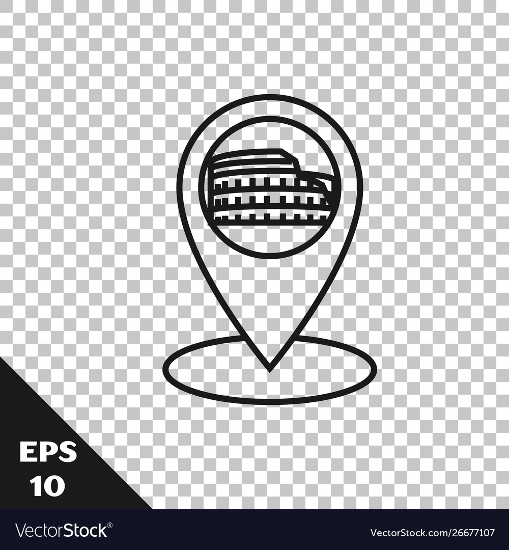Black line map pointer with coliseum in rome vector image Black line map pointer with coliseum in rome