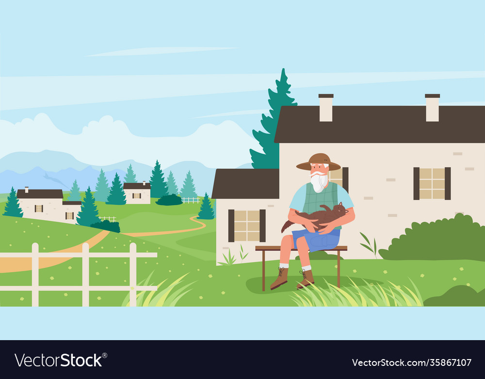 Old man with pet cat cartoon elderly senior male Vector Image Old man with pet cat cartoon elderly senior male Vector Image