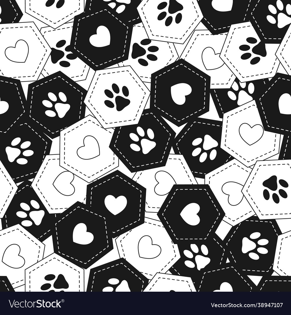Pattern with pet footprint in overlapping hexagons vector image Pattern with pet footprint in overlapping hexagons