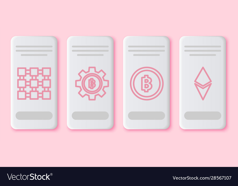 Set line blockchain technology cryptocurrency vector image Set line blockchain technology cryptocurrency