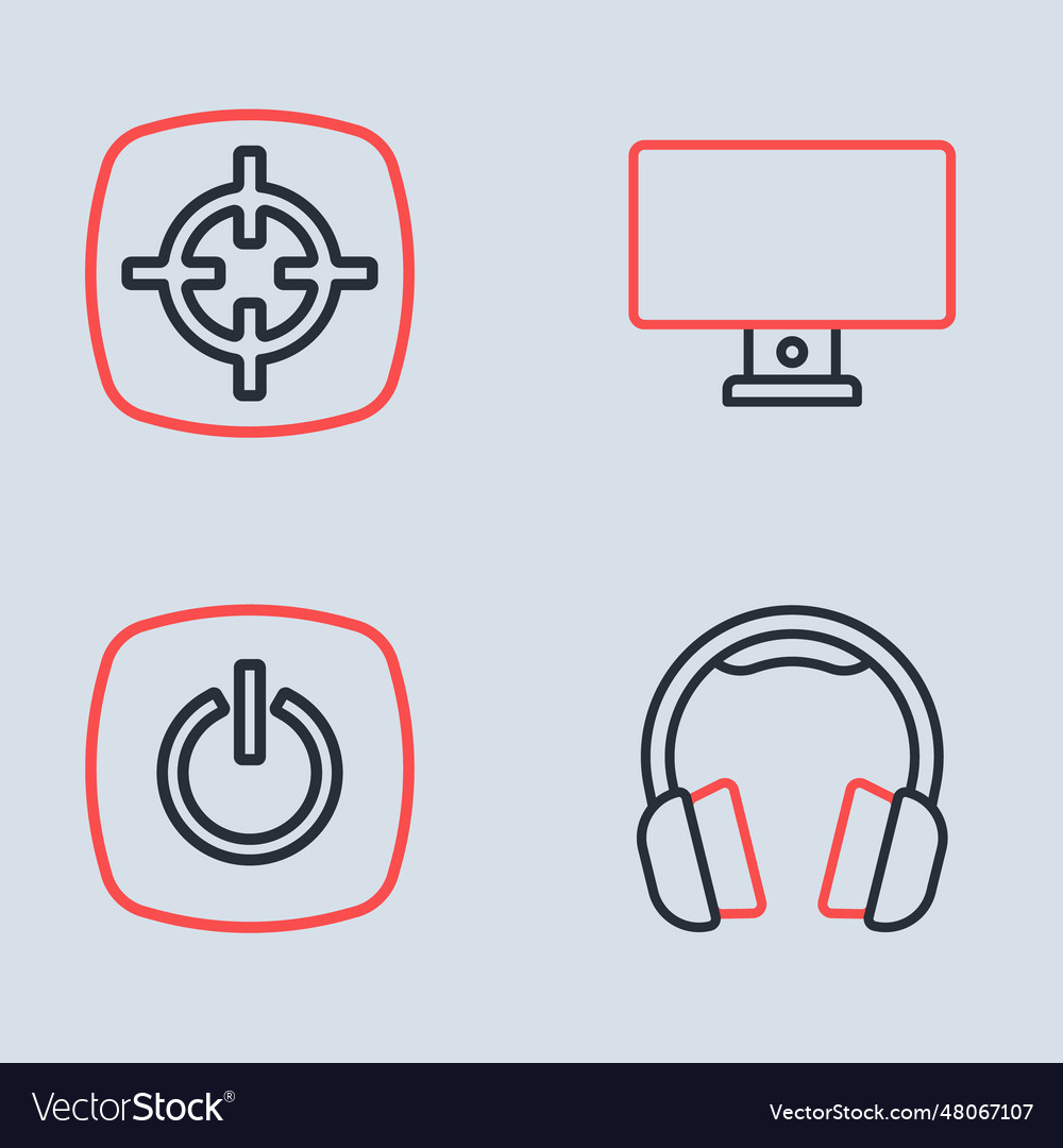 Set line computer monitor power button vector image Set line computer monitor power button