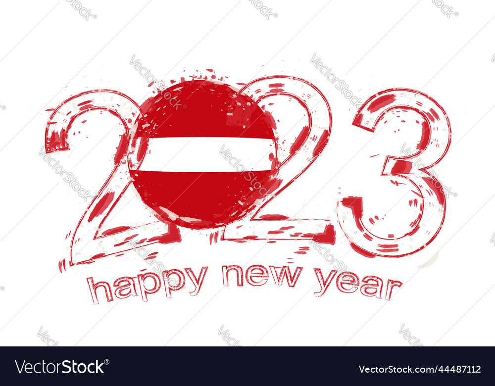 2023 year in grunge style with flag of latvia