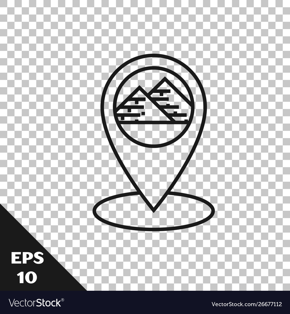 Black line map pointer with egypt pyramids icon vector image Black line map pointer with egypt pyramids icon