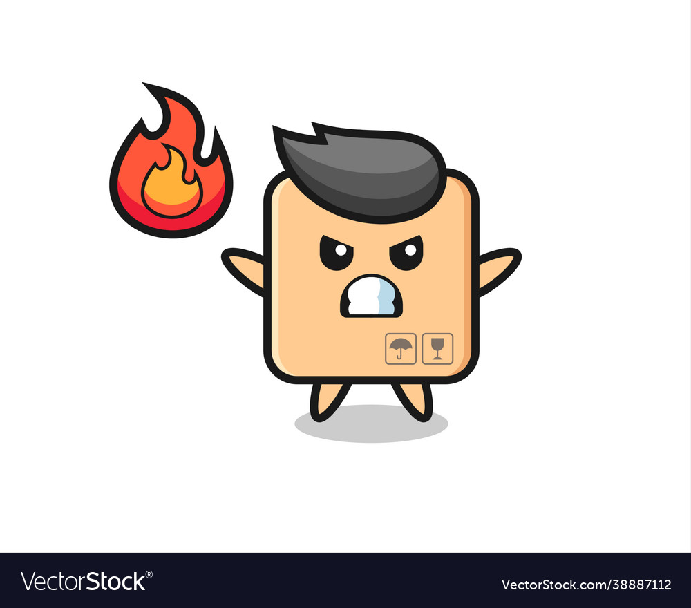 Cardboard box character cartoon with angry gesture