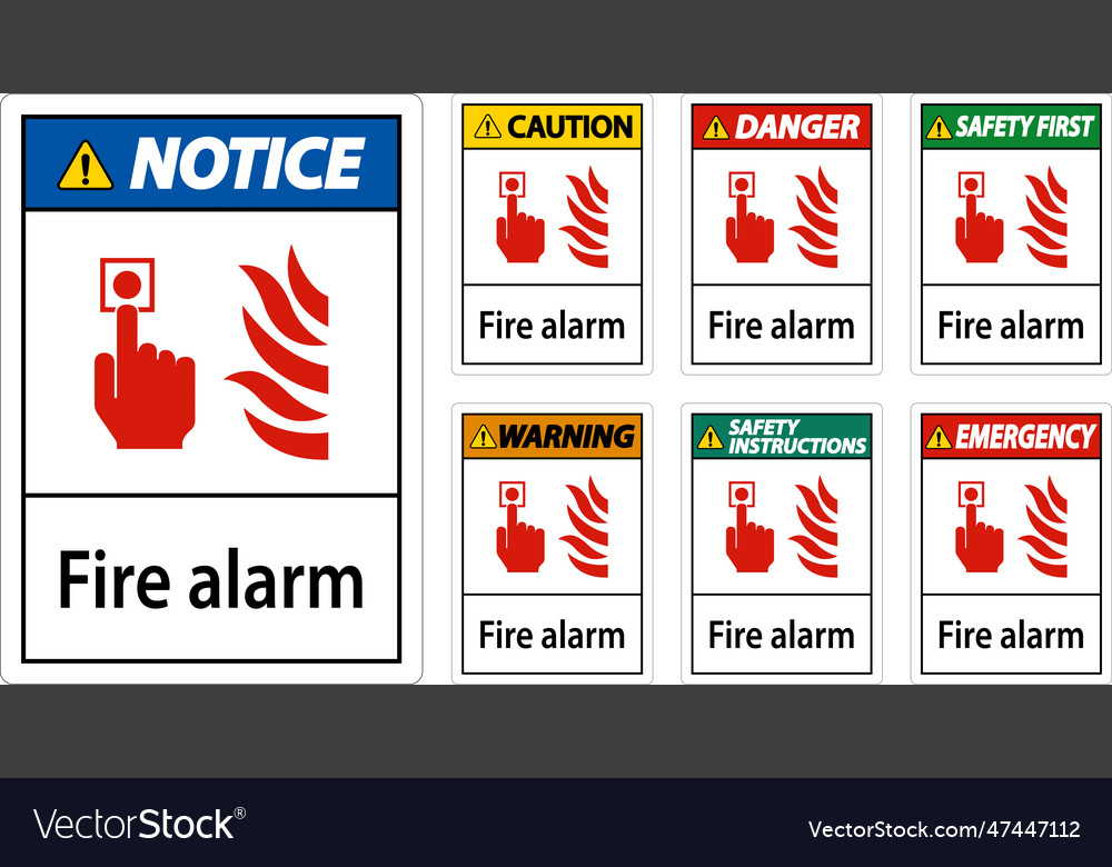 Emergency fire alarm sign on white background