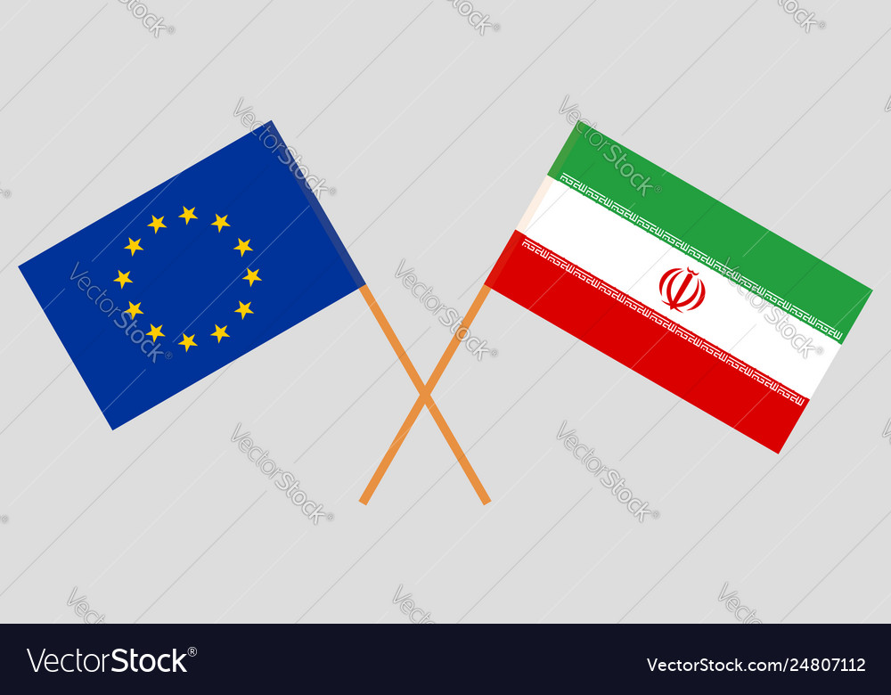 Europäische und iranische Flaggen