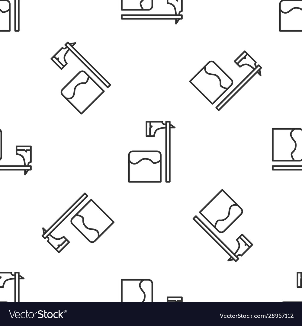 Grey line executioner axe in tree block icon vector image Grey line executioner axe in tree block icon
