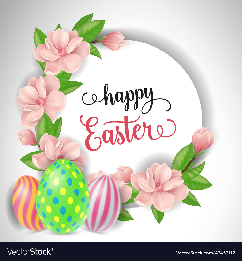 Happy easter lettering spring twigs eggs Vector Image