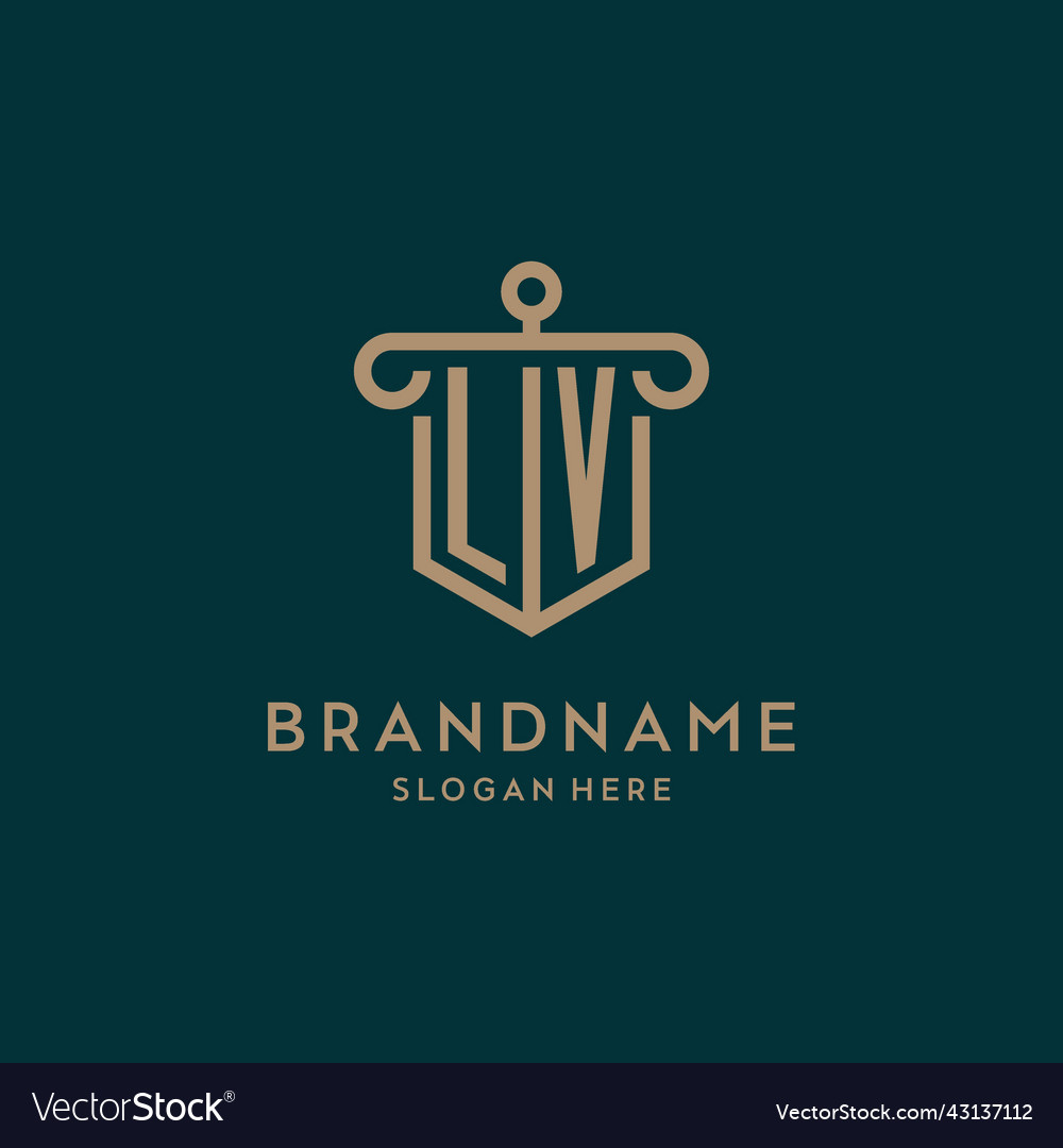Lv monogram initial logo design with shield