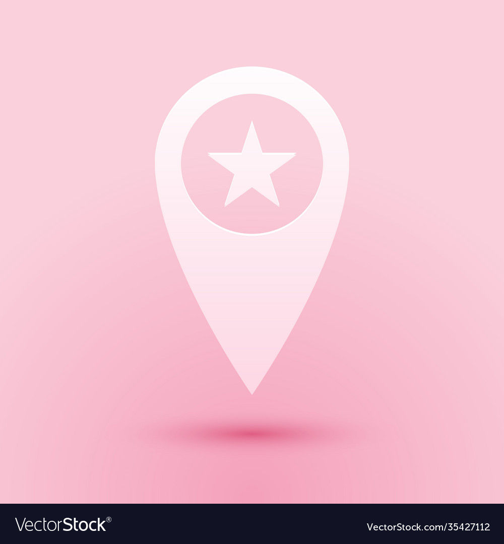 Paper cut map pointer with star icon isolated