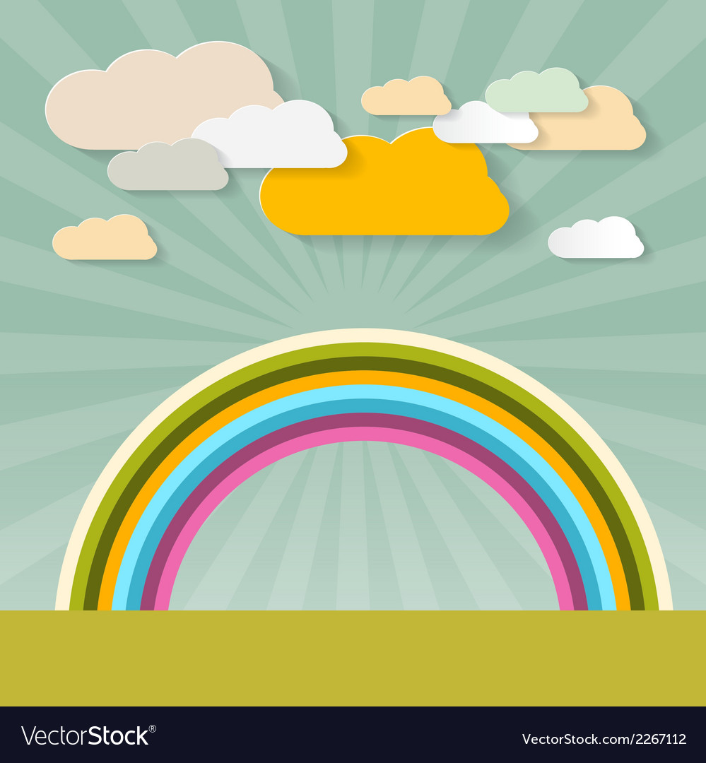 Rainbow and clouds on retro background