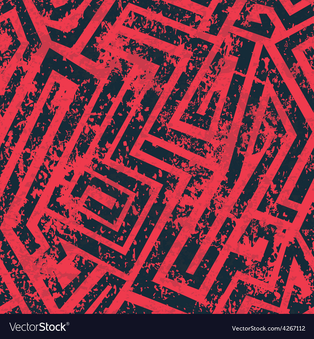 Red Industrial Maze Seamless Pattern With Grunge Vector Image