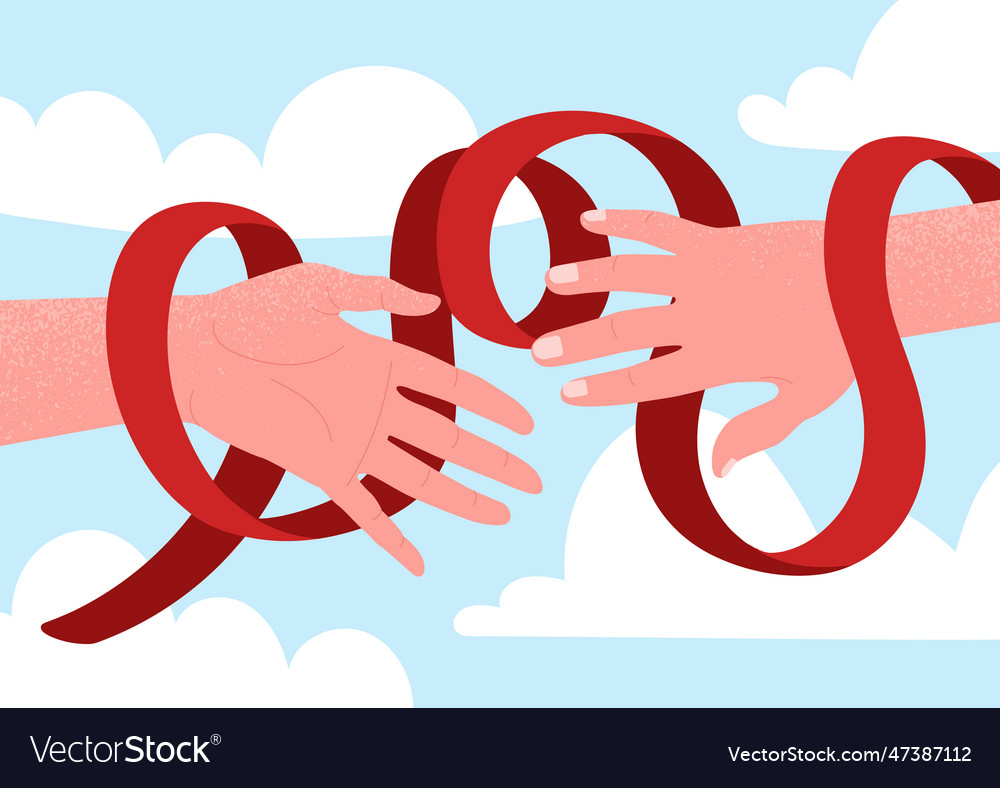 Red thread with hands concept vector image Red thread with hands concept