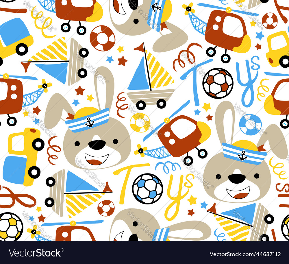 Seamless pattern of toy element cartoon with bunny