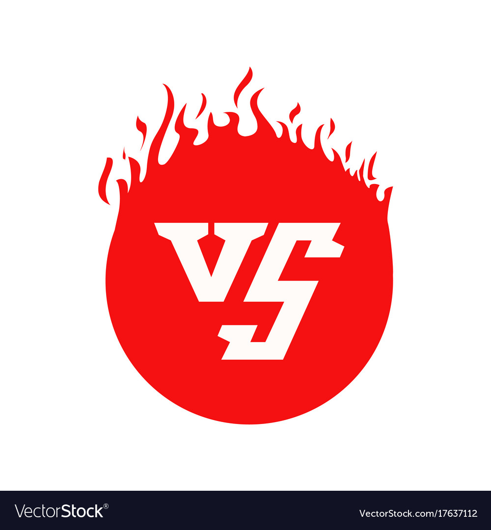 Vs text and circle shape with fire frames red