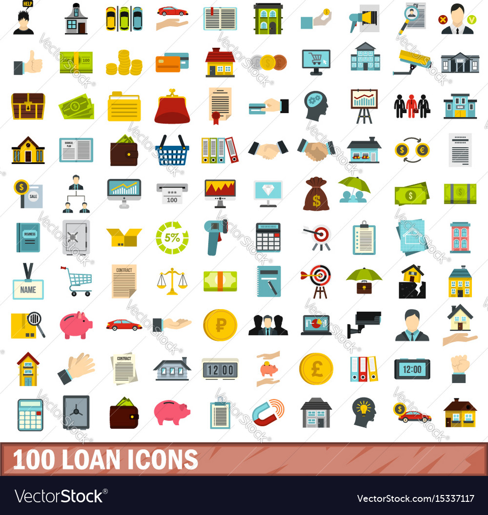 100 loan icons set flat style Royalty Free Vector Image