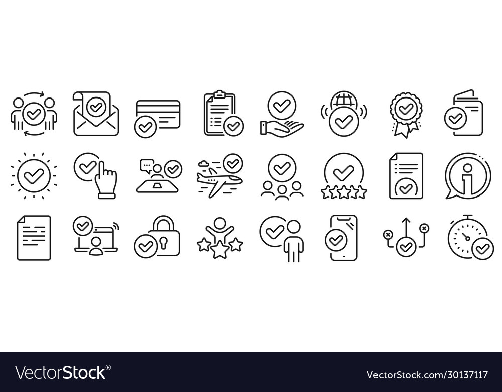 Approve line icons interviewed accepted document vector image Approve line icons interviewed accepted document