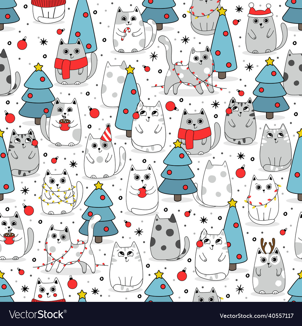 Christmas seamless pattern background cute kittens