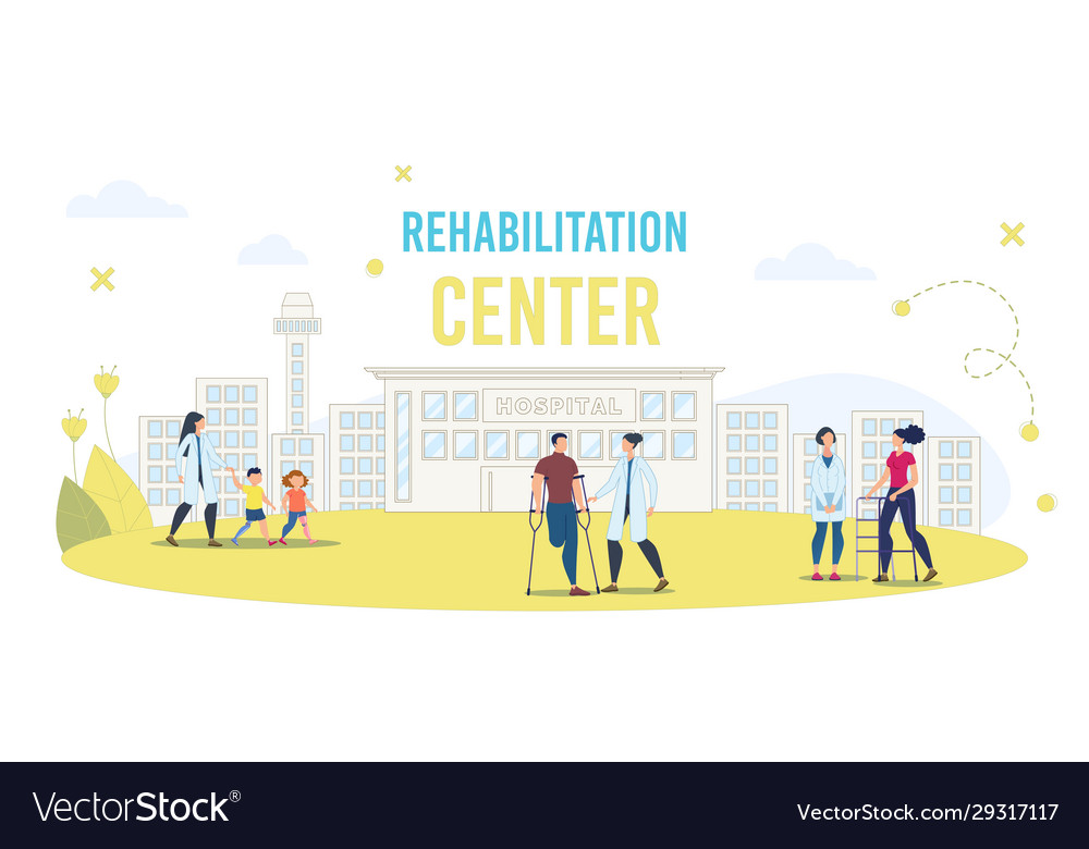 Disabled People Rehabilitation In Hospital Vector Image