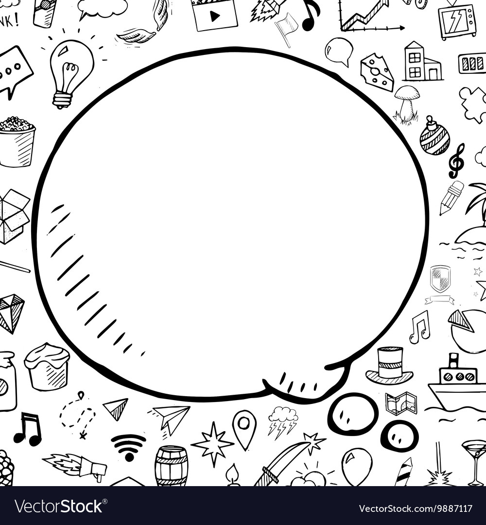 Doodle speech bubble with objects hand
